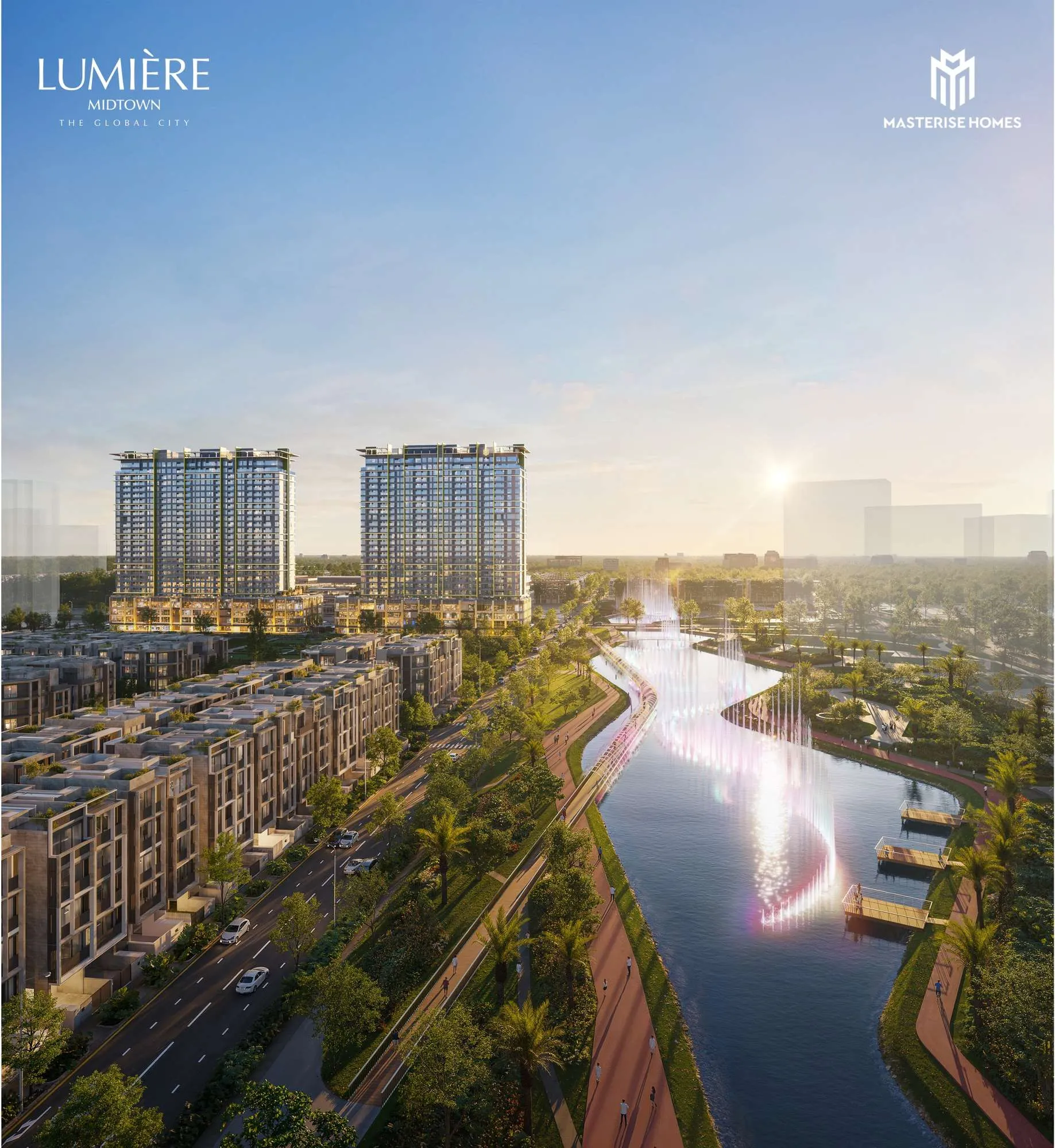 Lumière Midtown nhìn dọc kênh đào nhạc nước The Global City