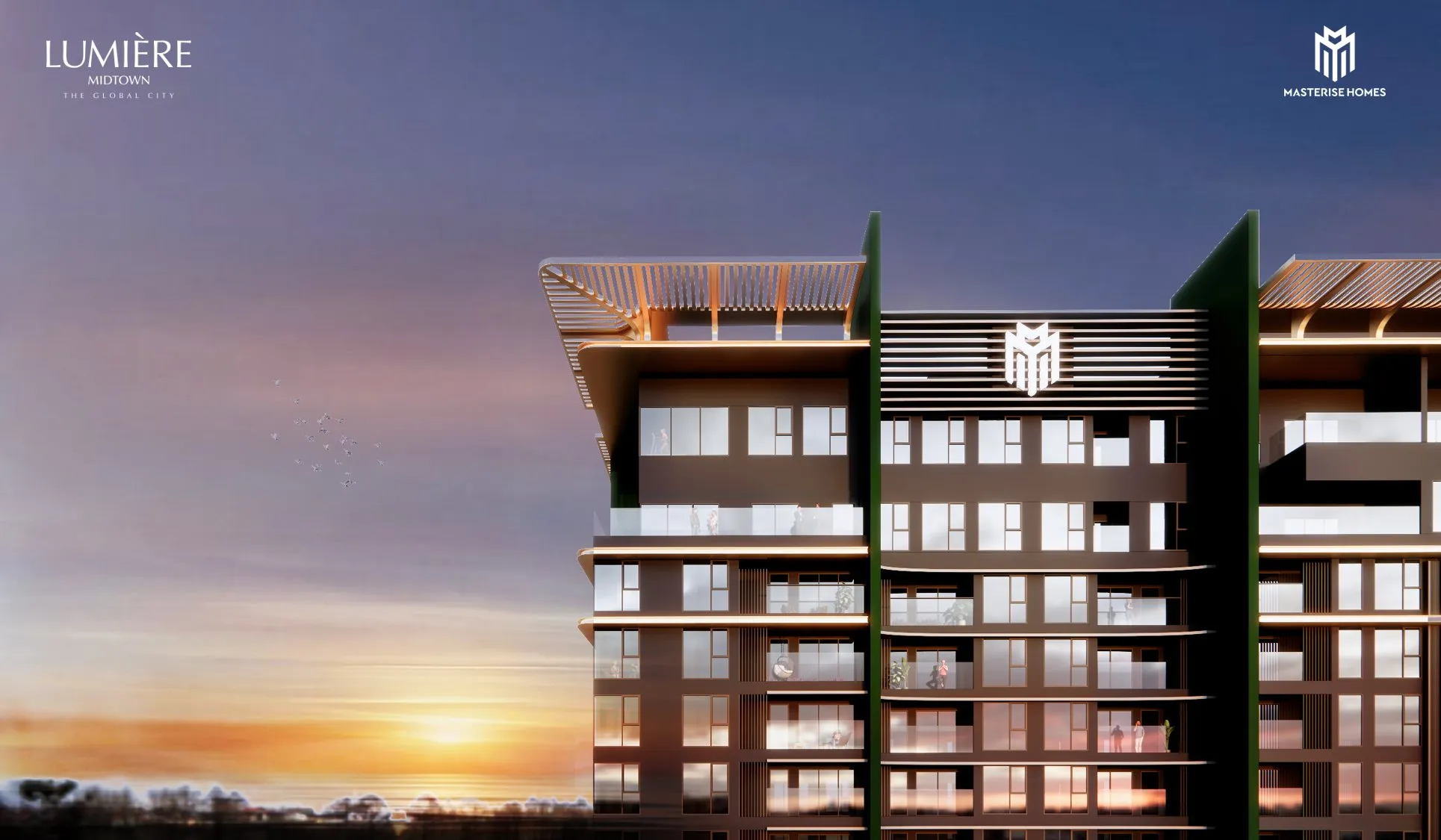Đỉnh tháp Lumière Midtown với các tầng Penthouse lúc hoàng hôn