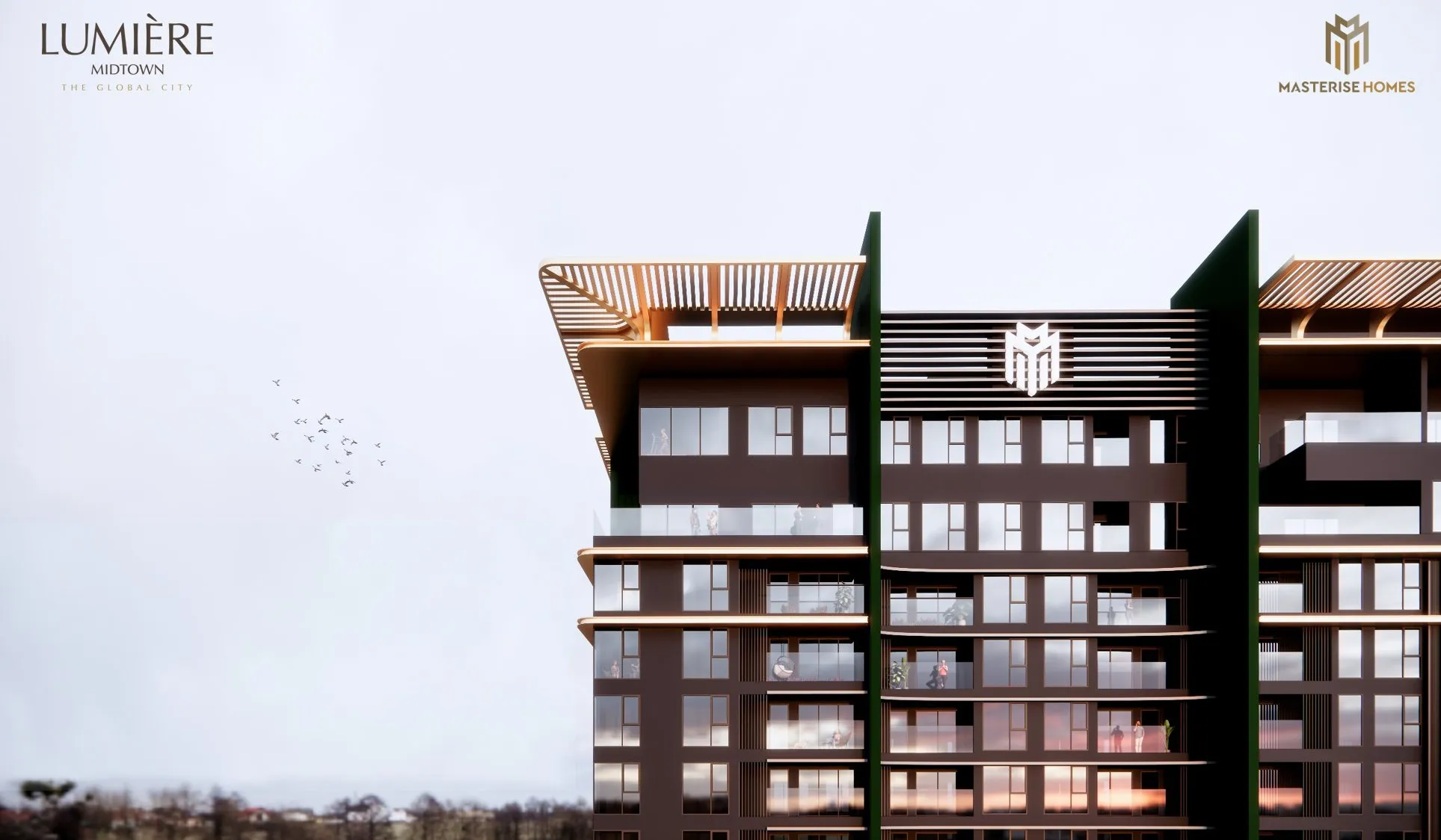 Đỉnh tháp Lumière Midtown với khung mái và sân vườn tầng Penthouse