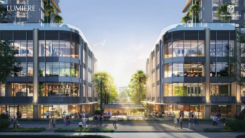 Dãy cửa hàng khối đế dọc phố