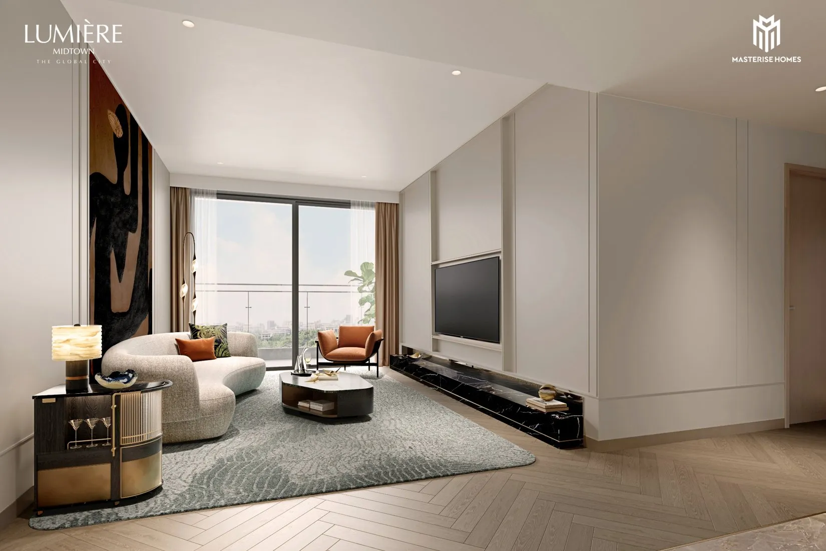 Phối cảnh phòng khách căn 4 phòng ngủ Lumière Midtown