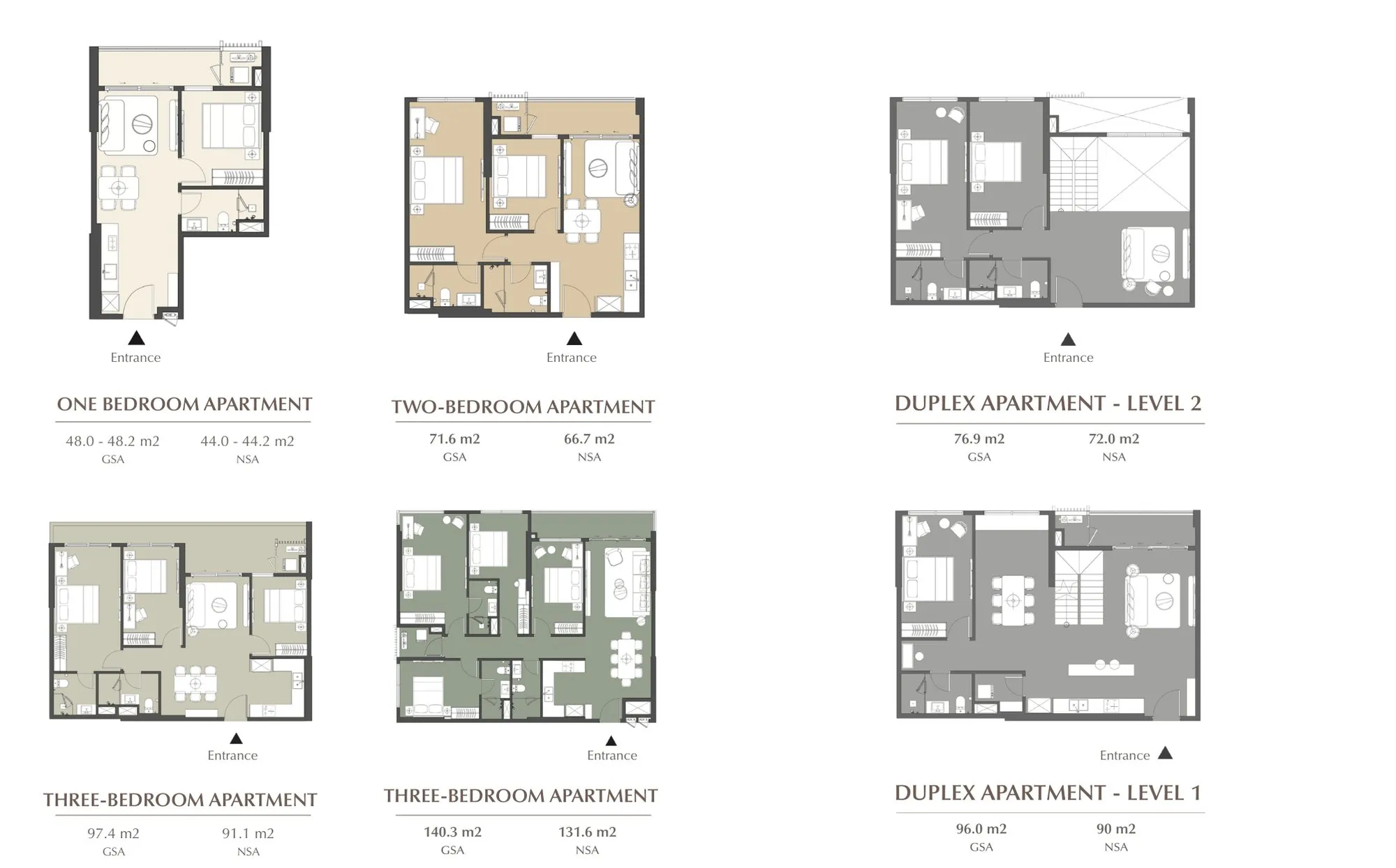 Mặt bằng căn hộ điển hình Lumière Midtown: 1PN, 2PN, hai kiểu căn lớn và hai tầng của căn Duplex